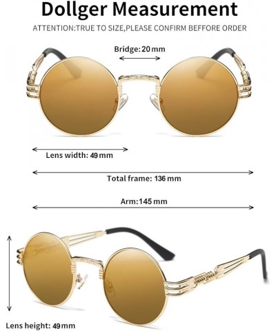 Round Sunglasses Black Steampunk Glasses Gold Metal Frame Mirror Lens Sunglasses Brown Mirror Lens/Gold Frame $10.41 Round