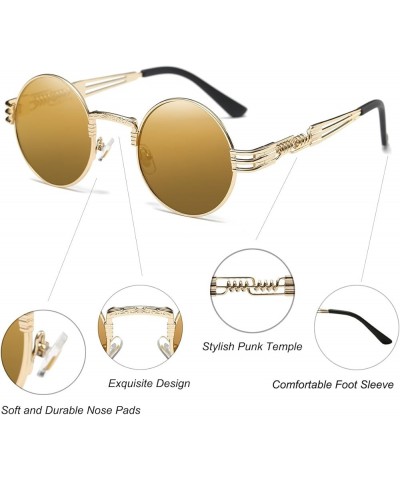 Round Sunglasses Black Steampunk Glasses Gold Metal Frame Mirror Lens Sunglasses Brown Mirror Lens/Gold Frame $10.41 Round