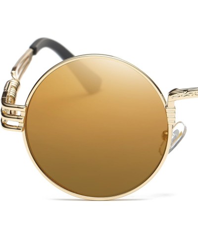 Round Sunglasses Black Steampunk Glasses Gold Metal Frame Mirror Lens Sunglasses Brown Mirror Lens/Gold Frame $10.41 Round