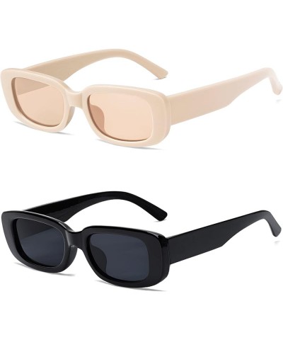 2 Pack Square Rectangle Sunglasses for Women Men Y2K Retro Trendy Vintage Glasses 90S Cute Aesthetic Black and Off-white $9.3...