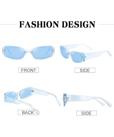 Rectangle Sunglasses for Women Men Retro Chunky Y2K Sunglasses Rectangular 90s 00s sunglasses Pink Transparent Blue $5.71 Rec...