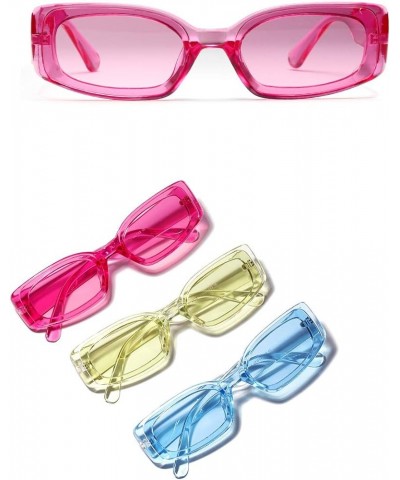 Rectangle Sunglasses for Women Men Retro Chunky Y2K Sunglasses Rectangular 90s 00s sunglasses Pink Transparent Blue $5.71 Rec...