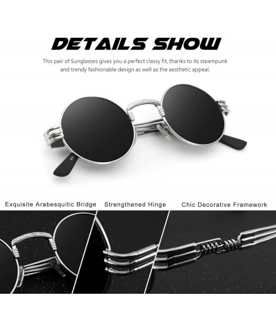 E72 Retro Steampunk Style Inspired Round Metal Circle Polarized Sunglasses for Women Men Round Steampunk Silver Grey Grey 100...