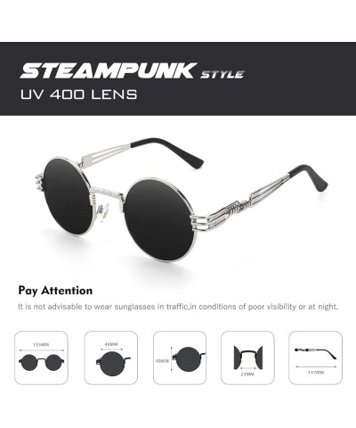 E72 Retro Steampunk Style Inspired Round Metal Circle Polarized Sunglasses for Women Men Round Steampunk Silver Grey Grey 100...