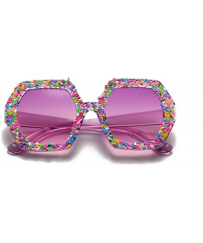 2023 Fashion Large Square Sunglasses Women Candy Goggle Men Punk Diamonds Polygon Sun Glasses Purple $9.68 Goggle