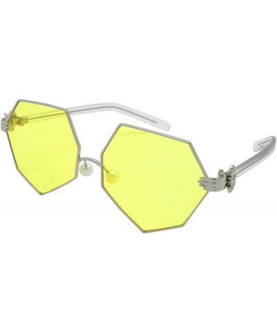 Vintage Style Angular Flat Lens Sunnies with Case/Cleaning Cloth/Repair Kits M3136-FLRV Silver Yellow $8.99 Rectangular