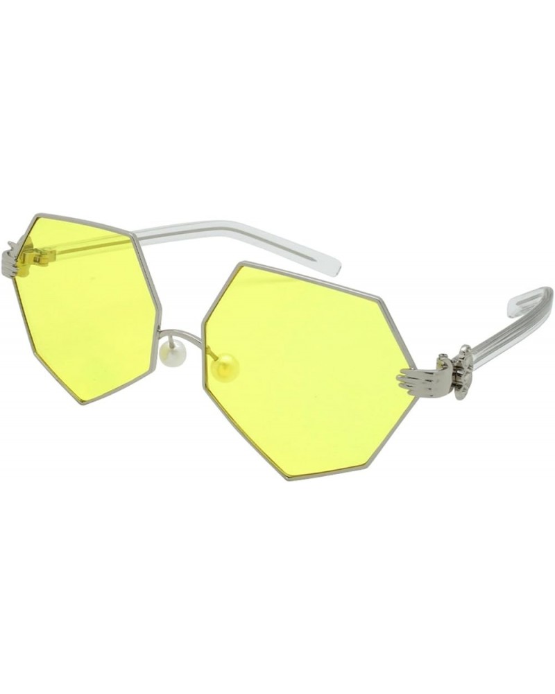 Vintage Style Angular Flat Lens Sunnies with Case/Cleaning Cloth/Repair Kits M3136-FLRV Silver Yellow $8.99 Rectangular