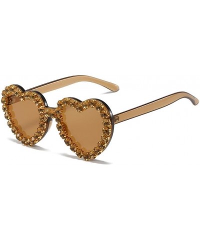 Women Heart Shaped Sunglasses With Rhinestone Candy Color Transparent Heart Glasses For Halloween Party Outdoor Brown $8.31 H...