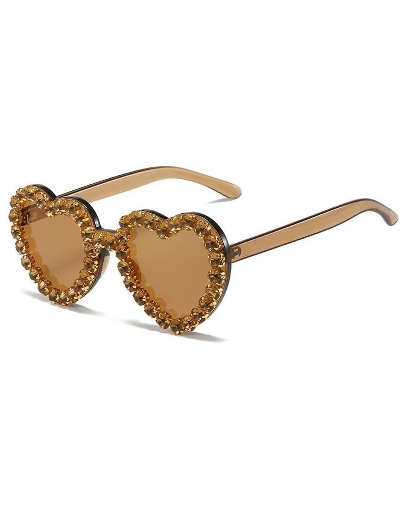 Women Heart Shaped Sunglasses With Rhinestone Candy Color Transparent Heart Glasses For Halloween Party Outdoor Brown $8.31 H...