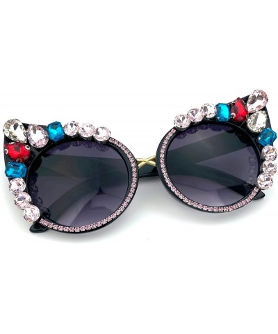 Oversized Diamond Sunglasses Women Rhinestone Cat Eye Sunglasses Vintage Female Sparkling Party sunglasses Eyewear Bling Blac...