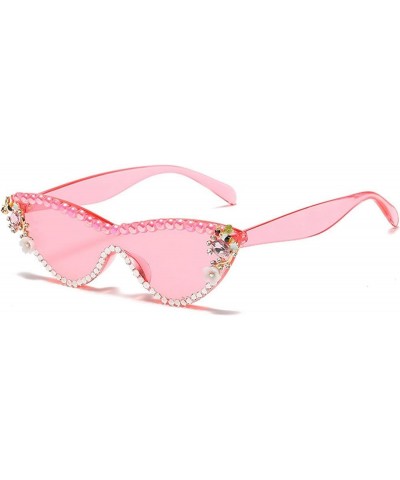 Fashion Retro Disco Cat Eye Pearl Sunglasses Vintage Rhinestones Triangle Frame Party Sunglasses Pink $9.58 Cat Eye