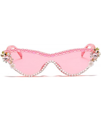 Fashion Retro Disco Cat Eye Pearl Sunglasses Vintage Rhinestones Triangle Frame Party Sunglasses Pink $9.58 Cat Eye