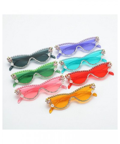 Fashion Retro Disco Cat Eye Pearl Sunglasses Vintage Rhinestones Triangle Frame Party Sunglasses Pink $9.58 Cat Eye