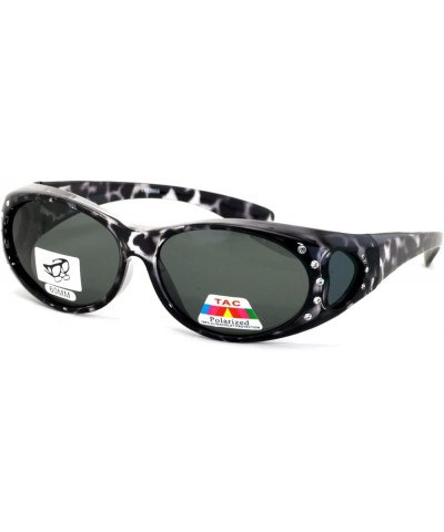 Womens Polarized Fit Over Glasses Sunglasses Rhinestone Rectangular Frame Temple Heart 60mm Grey Leopard $9.98 Rectangular