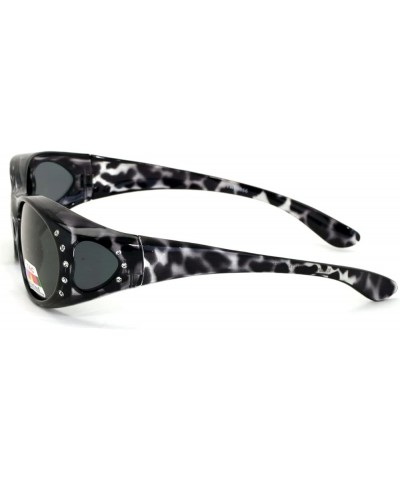 Womens Polarized Fit Over Glasses Sunglasses Rhinestone Rectangular Frame Temple Heart 60mm Grey Leopard $9.98 Rectangular