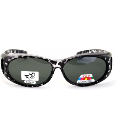 Womens Polarized Fit Over Glasses Sunglasses Rhinestone Rectangular Frame Temple Heart 60mm Grey Leopard $9.98 Rectangular