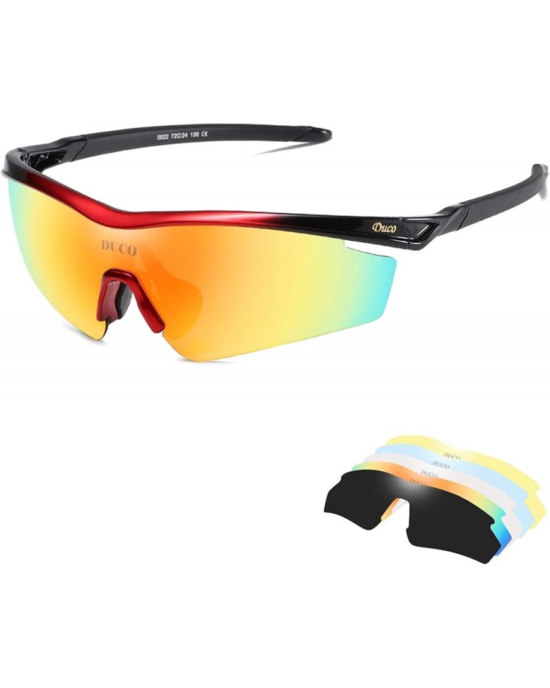 Polarized Sports Cycling Sunglasses for Men with 5 Interchangeable Lenses for Running Golf Fishing Hiking Baseball 0022 Red $...