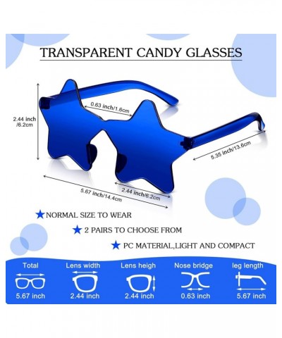 2 Pcs Star Shape Rimless Sunglasses Transparent Candy Color Sunglasses Party Favor for Girls Boys Women Classic Blue $7.40 Ri...