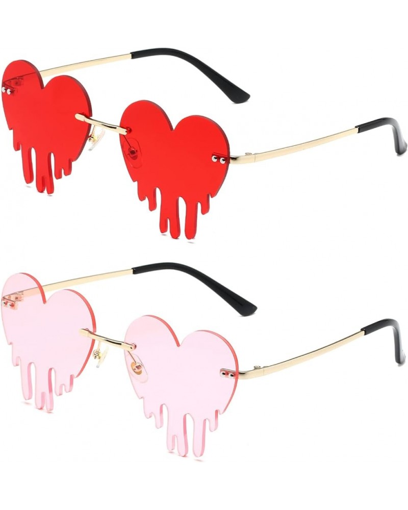 Heart Sunglasses for Women Red+pink $7.94 Rimless