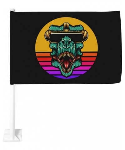 Fierce Dinosaur Wearing Sunglasses Car Flag Double Side 12 X 18 Inch Outdoor Window Clip Flag Car Decoration Flags Window Fla...