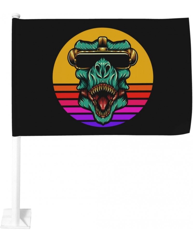 Fierce Dinosaur Wearing Sunglasses Car Flag Double Side 12 X 18 Inch Outdoor Window Clip Flag Car Decoration Flags Window Fla...