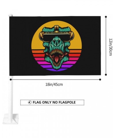 Fierce Dinosaur Wearing Sunglasses Car Flag Double Side 12 X 18 Inch Outdoor Window Clip Flag Car Decoration Flags Window Fla...