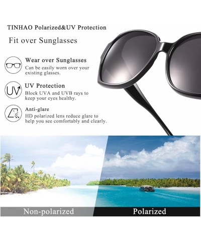 Polarized Fit Over Glasses Sunglasses For Women Men, Trendy Square Sunglasses Over Glasses UV Protection Oga08-black Black $1...