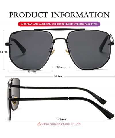 Square Aviator Sunglasses for Men Women Fashion Vintage Diamond Cutting Lens Classic Military Pilot Gradient Shades Black/Gre...