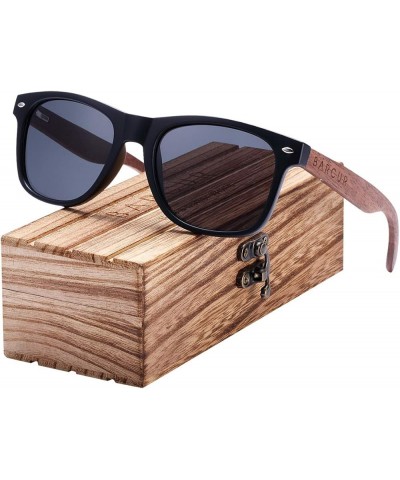 Wood Sunglasses for Men Women Polarized, uv Protection Black Walnut/Zebra Wooden Arms Frame Shades with Case Walnut Temple Ma...