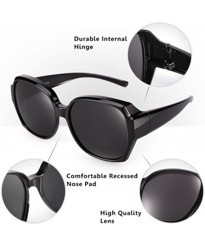 Polarized Fit Over Glasses Sunglasses For Women Men, Trendy Square Sunglasses Over Glasses UV Protection Oga08-black Black $1...