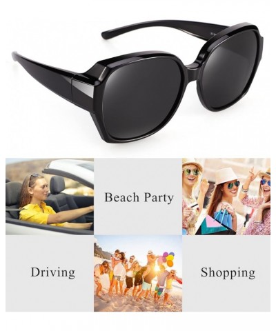 Polarized Fit Over Glasses Sunglasses For Women Men, Trendy Square Sunglasses Over Glasses UV Protection Oga08-black Black $1...