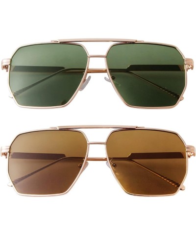 Retro Oversized Square Sunglasses for Women Men Vintage Trendy Shades Fashion Large Metal Sun Glasses 2pc:gold Green+gold Bro...