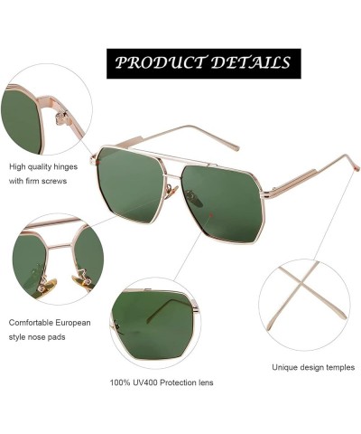 Retro Oversized Square Sunglasses for Women Men Vintage Trendy Shades Fashion Large Metal Sun Glasses 2pc:gold Green+gold Bro...