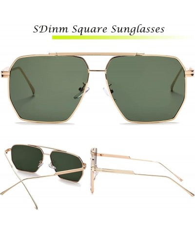 Retro Oversized Square Sunglasses for Women Men Vintage Trendy Shades Fashion Large Metal Sun Glasses 2pc:gold Green+gold Bro...