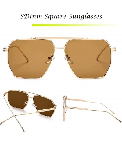 Retro Oversized Square Sunglasses for Women Men Vintage Trendy Shades Fashion Large Metal Sun Glasses 2pc:gold Green+gold Bro...