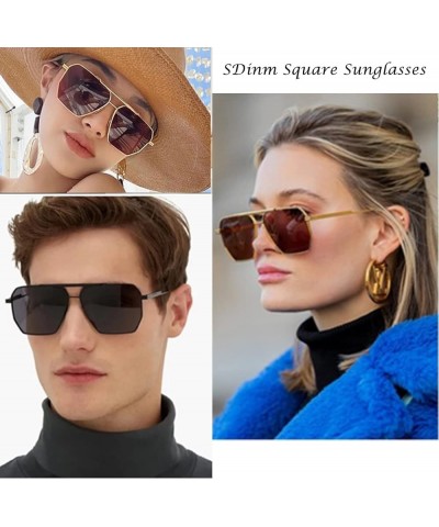 Retro Oversized Square Sunglasses for Women Men Vintage Trendy Shades Fashion Large Metal Sun Glasses 2pc:gold Green+gold Bro...