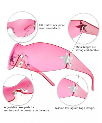 Y2K Sunglasses for Women Men 2000s Fashion Rimless Wrap Around Frameless Star Sun Glasses B9090 Pink $10.79 Oval