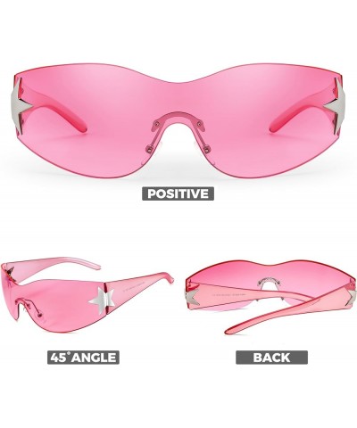 Y2K Sunglasses for Women Men 2000s Fashion Rimless Wrap Around Frameless Star Sun Glasses B9090 Pink $10.79 Oval