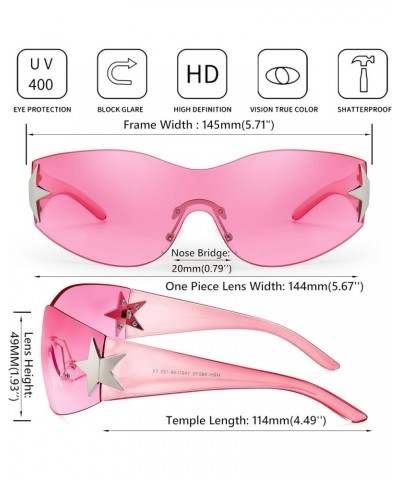 Y2K Sunglasses for Women Men 2000s Fashion Rimless Wrap Around Frameless Star Sun Glasses B9090 Pink $10.79 Oval