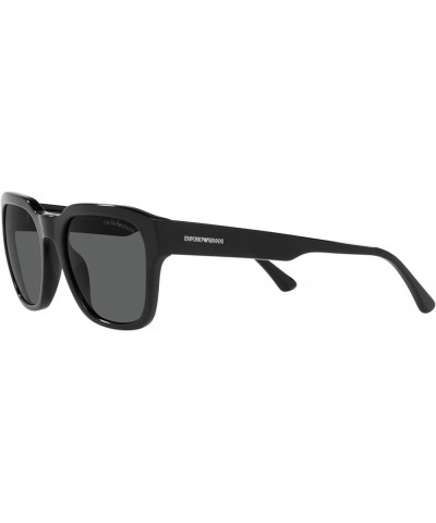 Men's Ea4175f Low Bridge Fit Square Sunglasses Shiny Black/Dark Grey $43.38 Square