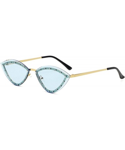 Triangle Cat Eye Sunglasses Women Rimless Crystal Shiny Sun Glasses Female Unique Elegant Black Rhinestone Shades Blue $10.06...