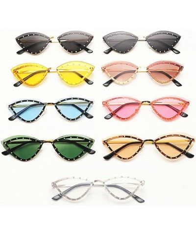 Triangle Cat Eye Sunglasses Women Rimless Crystal Shiny Sun Glasses Female Unique Elegant Black Rhinestone Shades Blue $10.06...