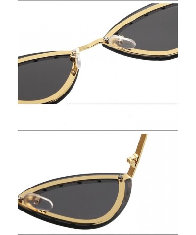 Triangle Cat Eye Sunglasses Women Rimless Crystal Shiny Sun Glasses Female Unique Elegant Black Rhinestone Shades Blue $10.06...