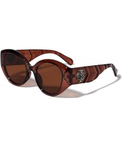 Highness - Oversized Retro Rounded Cat Eye Side Floating Lion Head Medallion Hip Hop Sunglasses LH-P4058 Brown Crystal $9.95 ...