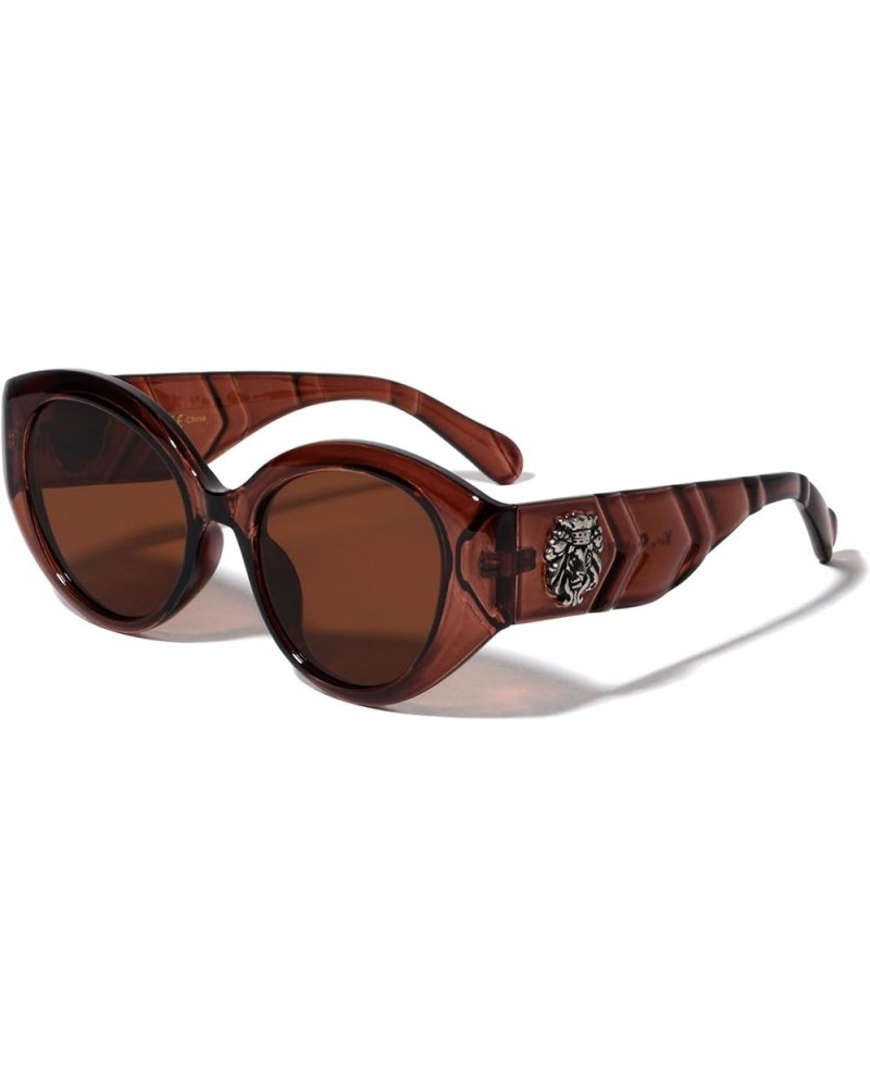 Highness - Oversized Retro Rounded Cat Eye Side Floating Lion Head Medallion Hip Hop Sunglasses LH-P4058 Brown Crystal $9.95 ...