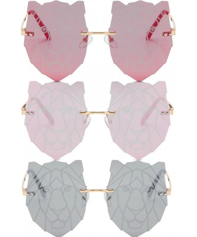 Rimless Creative Irregular Lion Head Sunglasses Fashion Retro Party Sunglasses for Women 3pcs-red&pink&silver $10.15 Designer