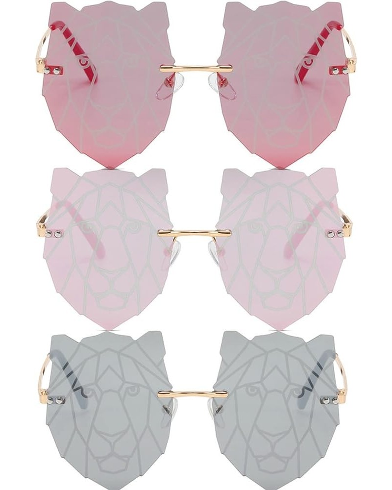 Rimless Creative Irregular Lion Head Sunglasses Fashion Retro Party Sunglasses for Women 3pcs-red&pink&silver $10.15 Designer