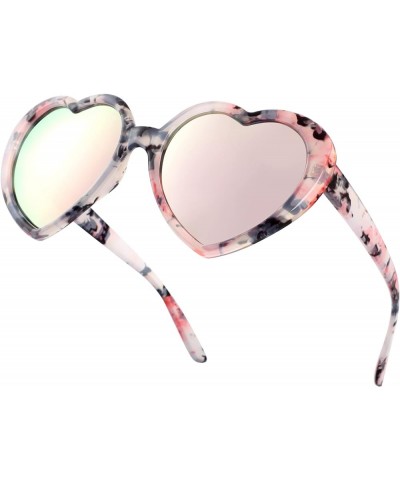 Polarized Heart Shaped Sunglasses for Women Girls Retro Oversized Sun Glasses Red Heart Glasses Cute Eyewear A13 Flower/Pink ...