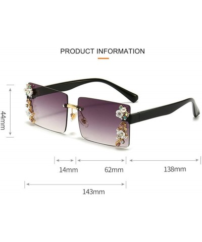 Rimless Sunglasses Women Shiny Crystal Rectangle Sun Glasses Flower Decoration Eyewear Vintage Men Shades UV400 Blue $10.06 R...