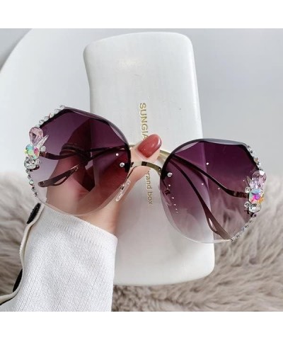 2022 Woman Sunglasses for Beach Summer,2022 Woman Rimless Diamond Sunglasses Grey $13.10 Square